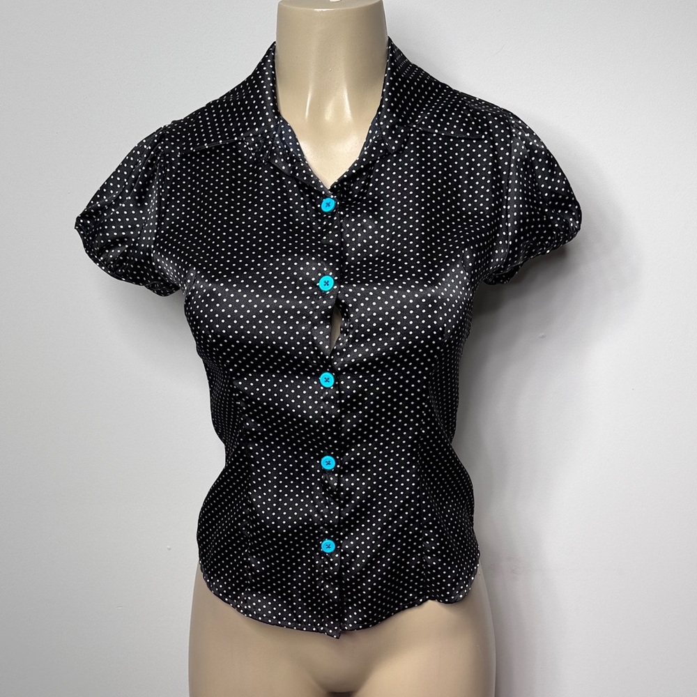 Magenta Black Polka Dot Button Down Shirt
